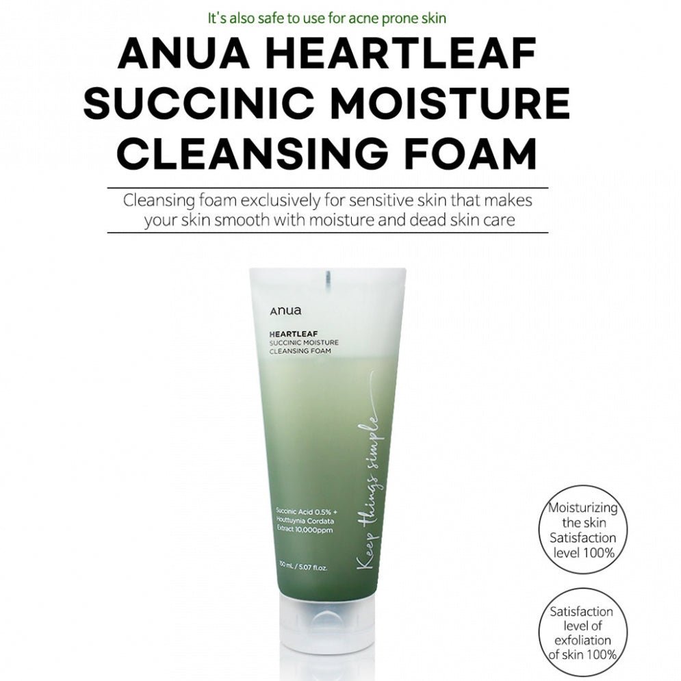 ANUA Heartleaf Succinic Moisture Cleansing Foam 150ml Health & Beauty oceanbuy.ca markham toronto free ship USA asian korean skincare