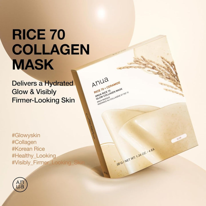 ANUA Rice 70 Glow Collagen Mask 4Pcs Health & Beauty oceanbuy beauty markham toronto free ship USA asian korean skincare