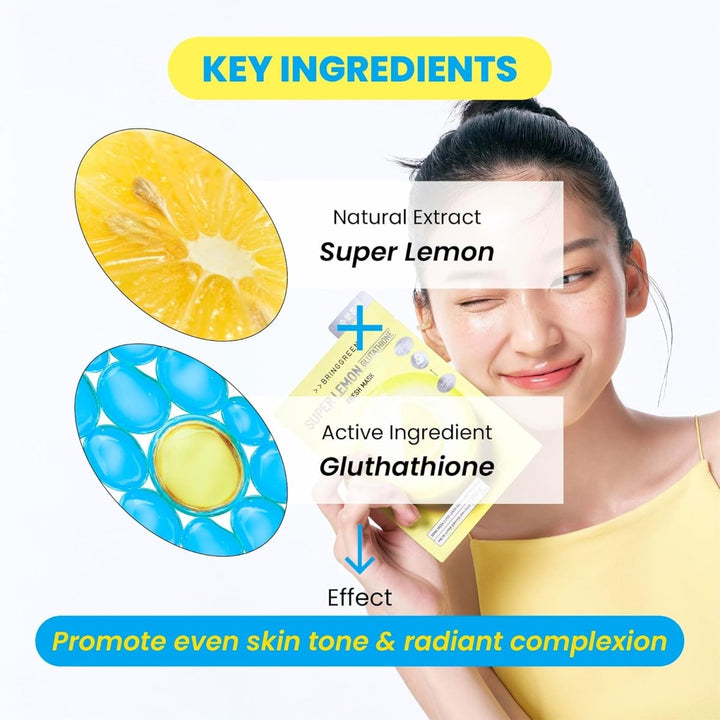 BRING GREEN Super Lemon Glutathione Fresh Mask 10Pcs Health & Beauty oceanbuy beauty markham toronto free ship USA asian korean skincare