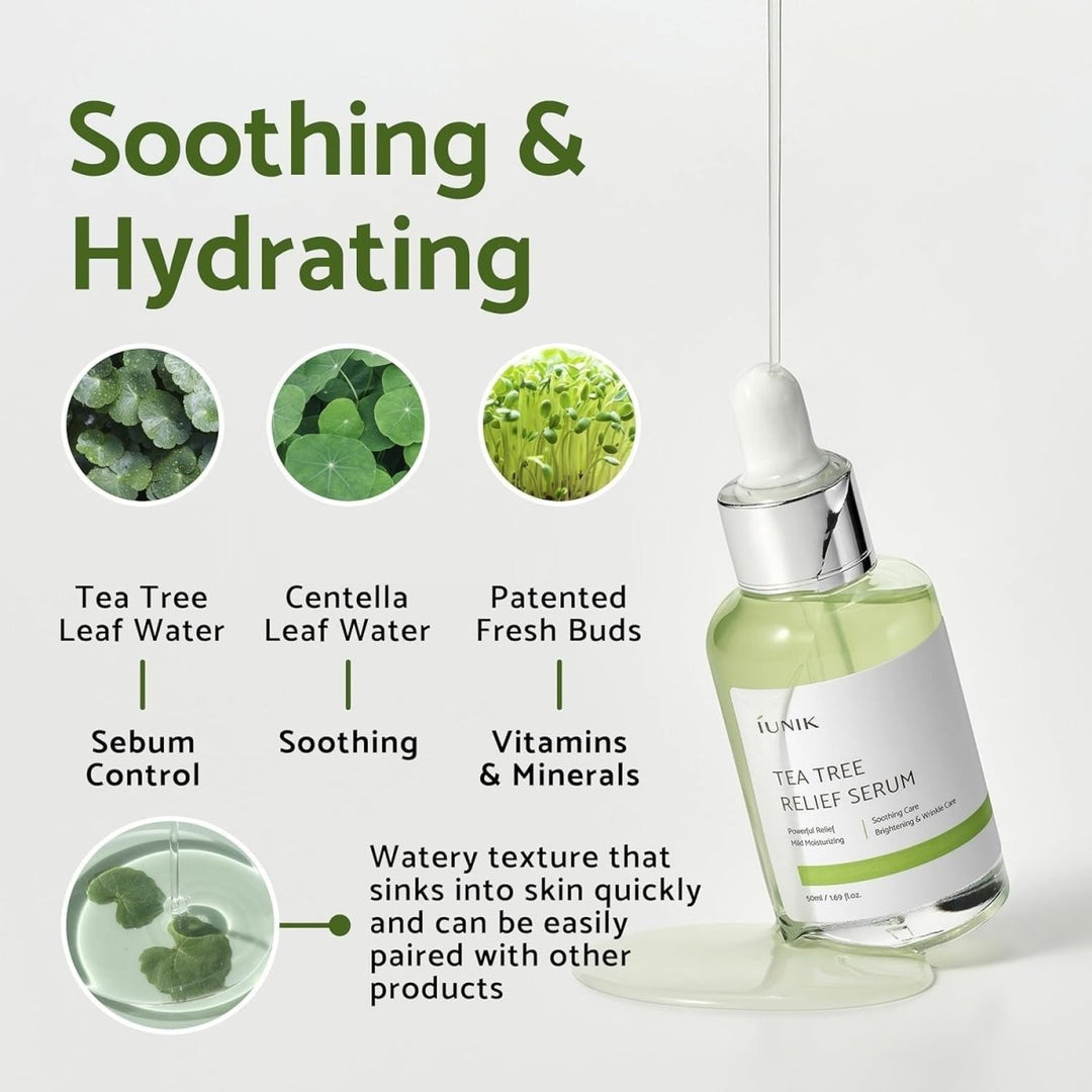 Korean skincare iunik tea tree relief serum with centella