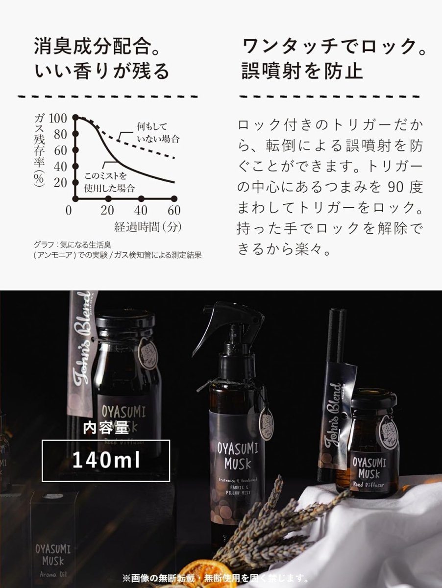 JOHN'S BLEND Fabric & Pillow Mist 140ml - Oyasumi Musk Health & Beauty oceanbuy beauty markham toronto free ship USA asian korean skincare