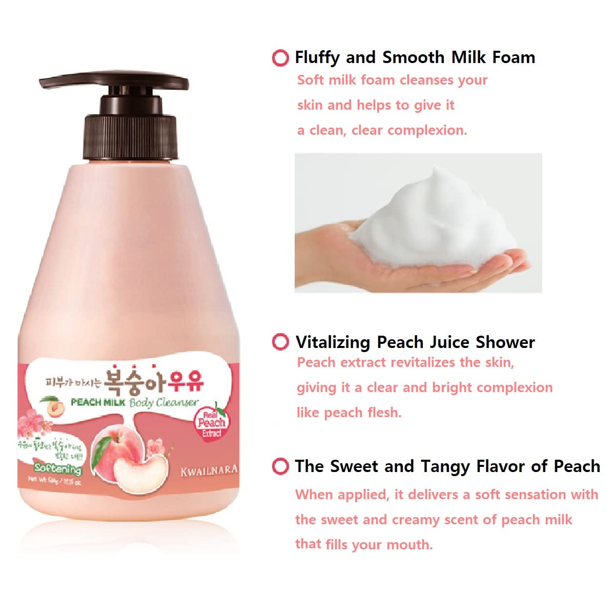 KWAILNARA Milk Body Cleanser 560g - Peach Health & Beauty oceanbuy.ca markham toronto free ship USA asian korean skincare