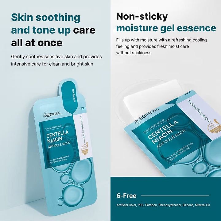 MEDIHEAL Centella Niacin Ampoule Mask 10Pcs Health & Beauty oceanbuy beauty markham toronto free ship USA asian korean skincare