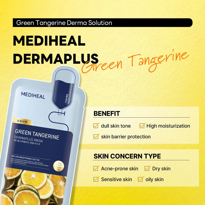 MEDIHEAL Dermaplus Mask 10Pcs - Green Tangerine Health & Beauty oceanbuy beauty markham toronto free ship USA asian korean skincare