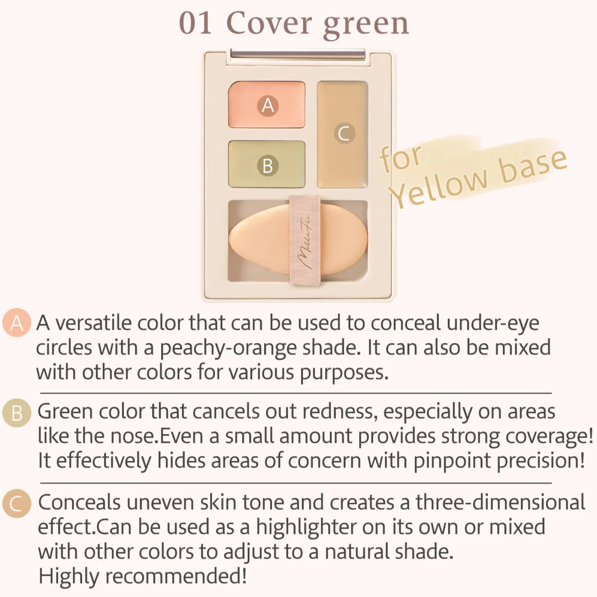 MILLEFEE Secret Concealer Palette - 01 Cover Green Health & Beauty oceanbuy beauty markham toronto free ship USA asian korean skincare