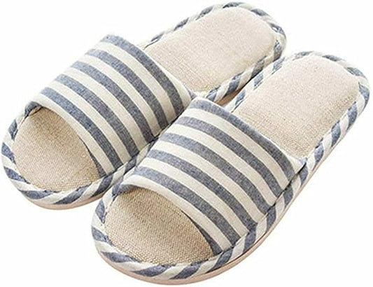 Japanese - style All Seasons Comfortable Casual Linen Cotton Flax Slipper Indoor Use Women's and Men's House Slipper Blue oceanbuy.ca markham toronto free ship USA asian korean skincare