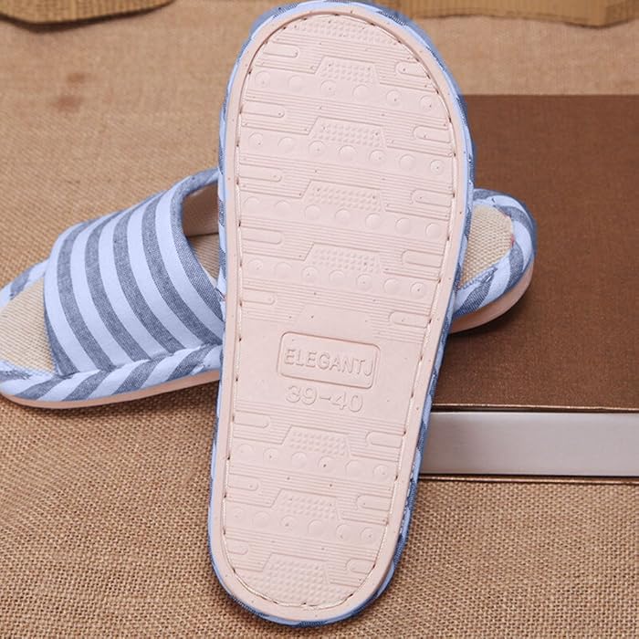 Japanese - style All Seasons Comfortable Casual Linen Cotton Flax Slipper Indoor Use Women's and Men's House Slipper Blue oceanbuy.ca markham toronto free ship USA asian korean skincare