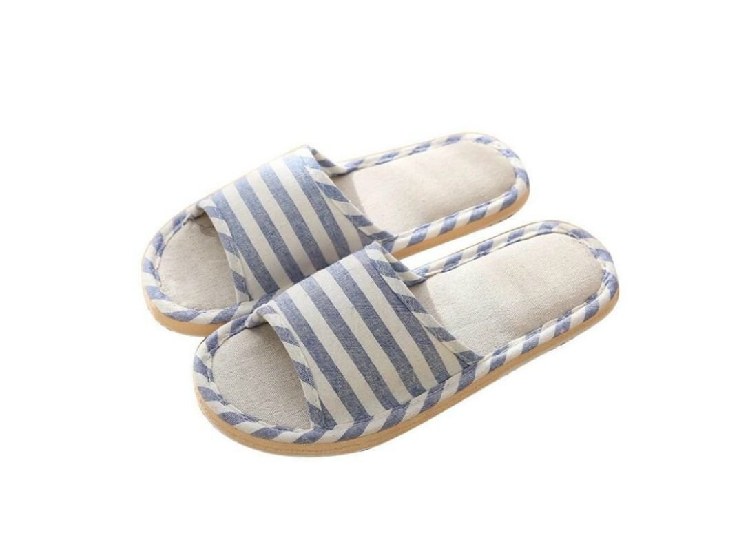 Japanese - style All Seasons Comfortable Casual Linen Cotton Flax Slipper Indoor Use Women's and Men's House Slipper Blue oceanbuy.ca markham toronto free ship USA asian korean skincare