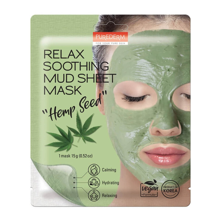 PUREDERM Relaxing Soothing Mud Sheet Mask "Hemp Seed" 1Pcs Health & Beauty oceanbuy.ca markham toronto free ship USA asian korean skincare