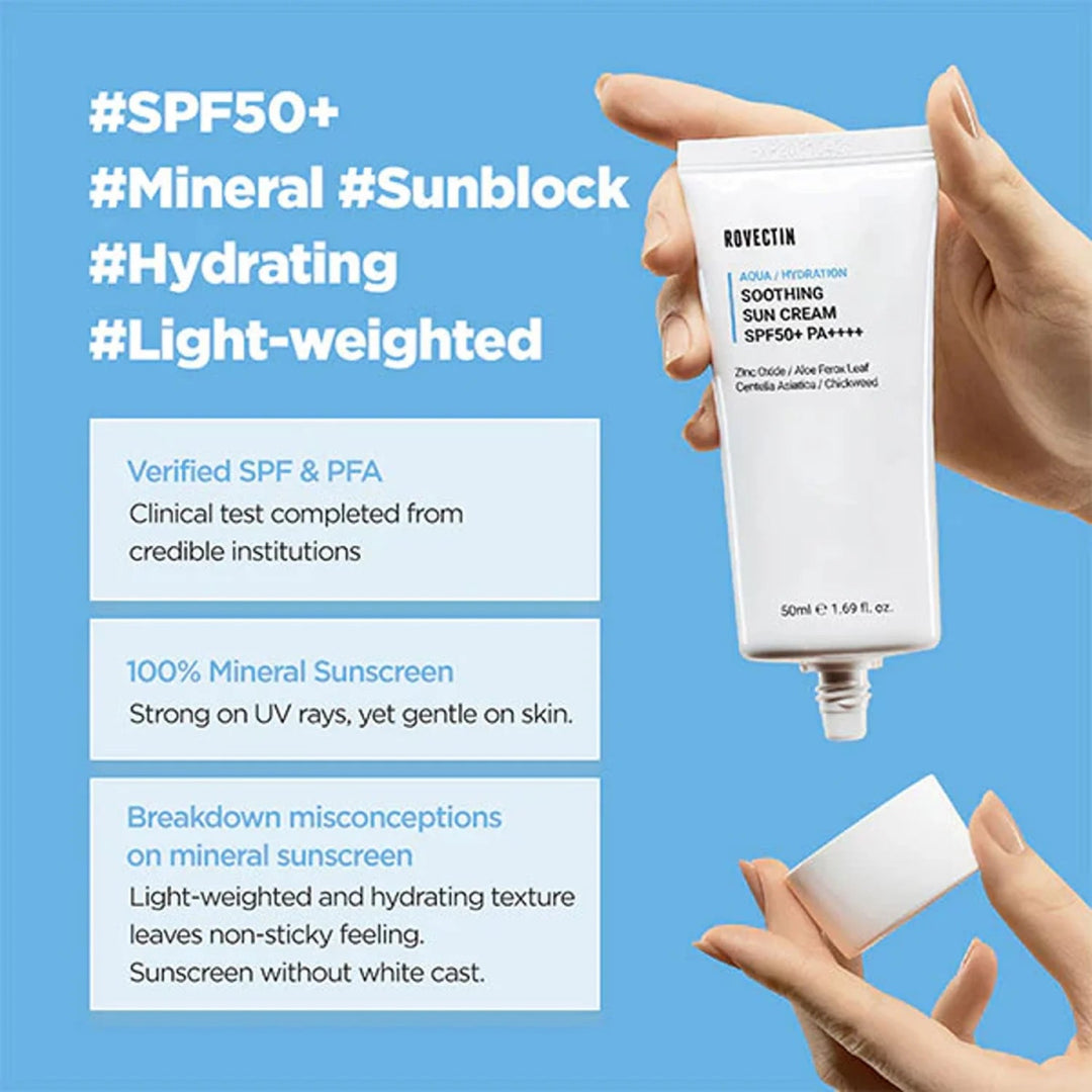 ROVECTIN Aqua Soothing Sun Cream SPF50+ PA++++ 50ml Health & Beauty Kbeauty markham toronto free ship USA asian korean
