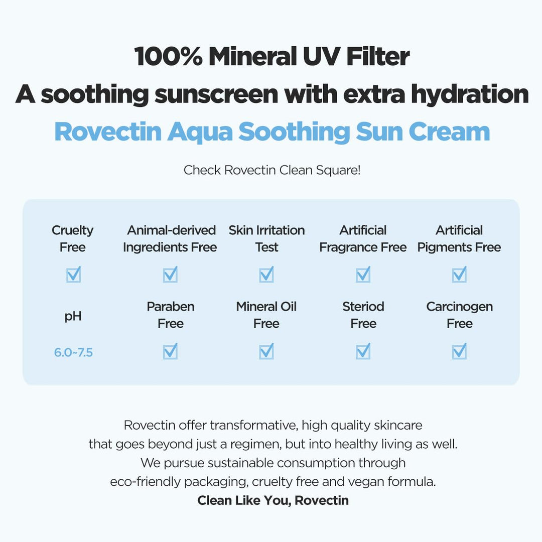 ROVECTIN Aqua Soothing Sun Cream SPF50+ PA++++ 50ml Health & Beauty Kbeauty markham toronto free ship USA asian korean