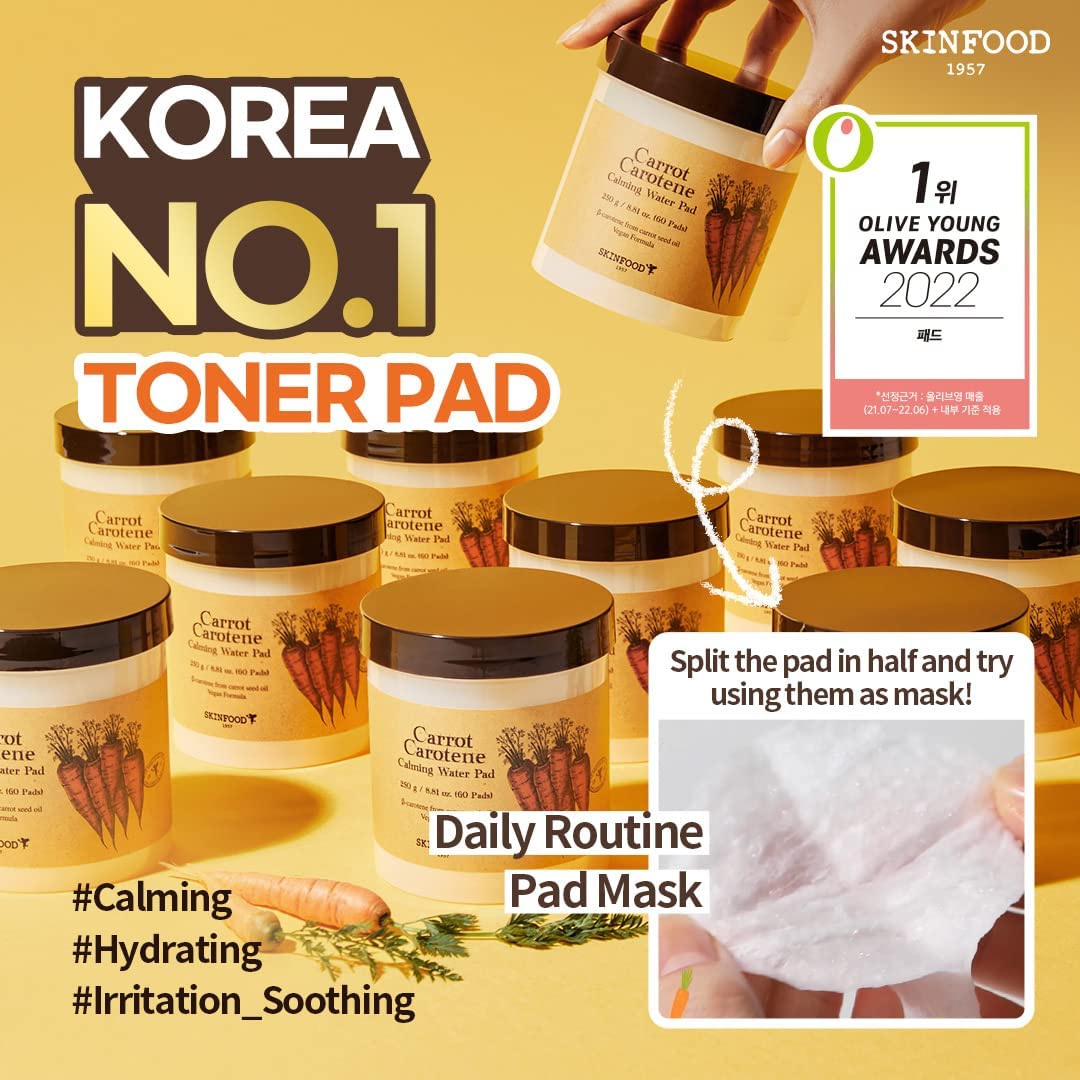 SKINFOOD Carrot Carotene Calming Water Pad 60 Sheets Health & Beauty oceanbuy.ca markham toronto free ship USA asian korean skincare