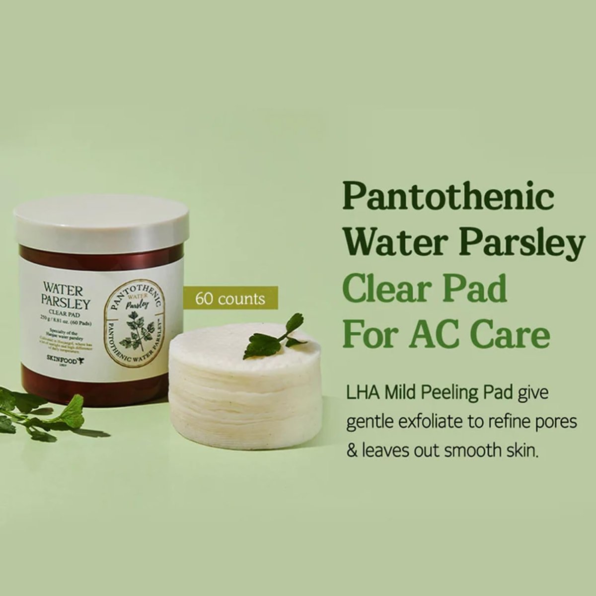 SKINFOOD Pantothenic Water Parsley Clear Pad 60 Pads Health & Beauty oceanbuy.ca markham toronto free ship USA asian korean skincare