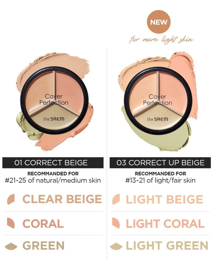 THE SAEM Cover Perfection Triple Pot Concealer - 01 Correct Beige Health & Beauty oceanbuy.ca markham toronto free ship USA asian korean skincare
