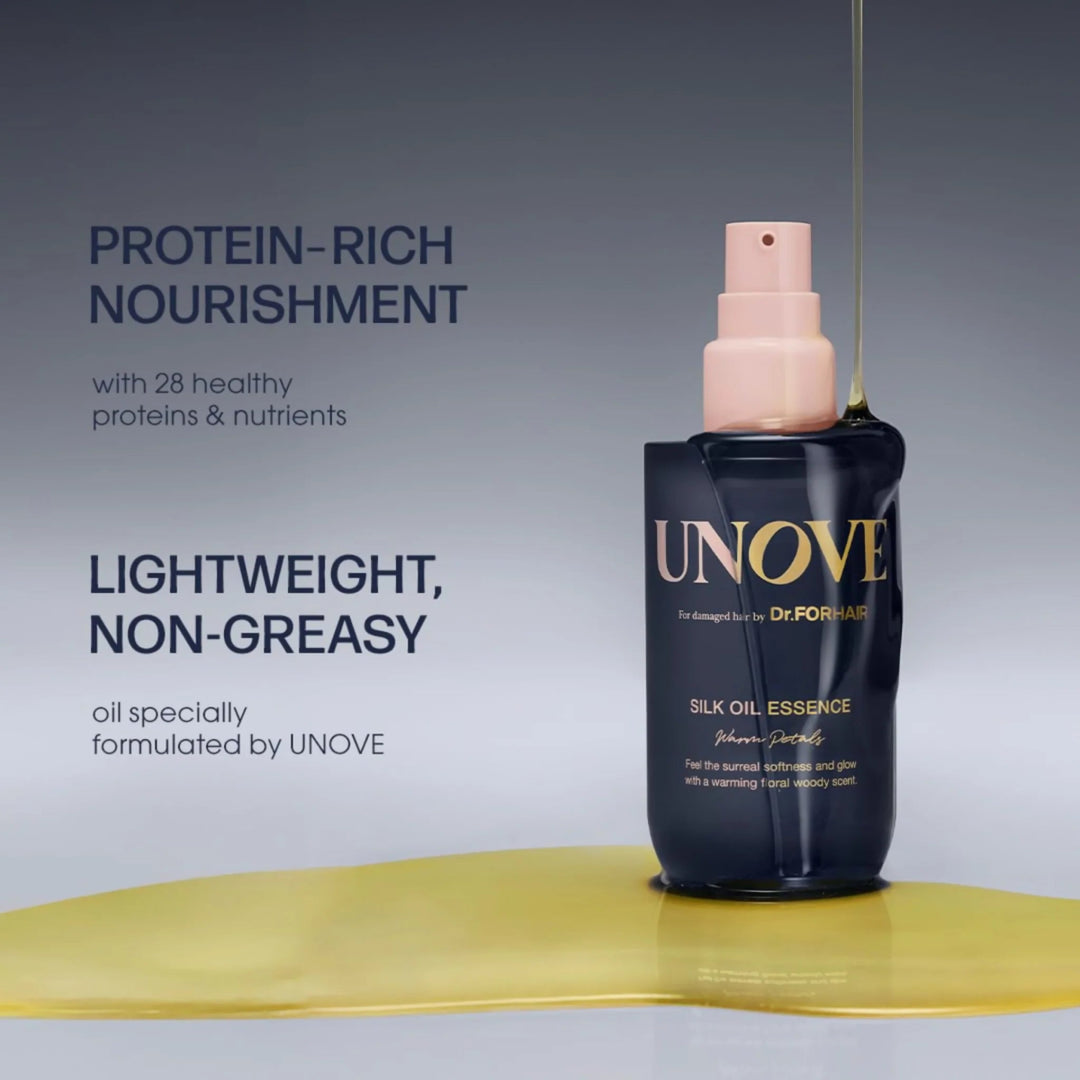 Light and non-greasy texture of UNOVE Silk Oil Essence for soft hair
