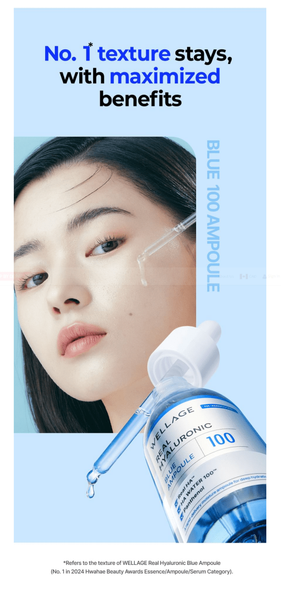 WELLAGE Real Hyaluronic Blue 100 Ampoule 60ml – 9 Molecular Hyaluronic Acid Hydrating Serum Serum 10