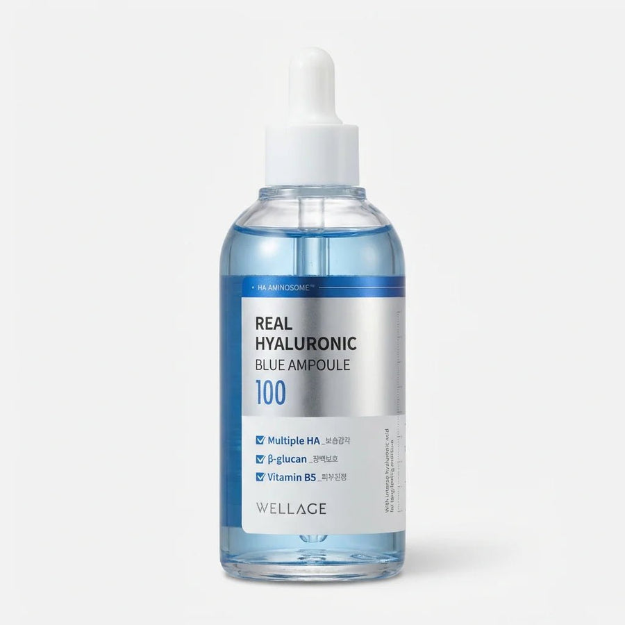 WELLAGE Real Hyaluronic Blue 100 Ampoule 60ml – 9 Molecular Hyaluronic Acid Hydrating Serum Serum 1