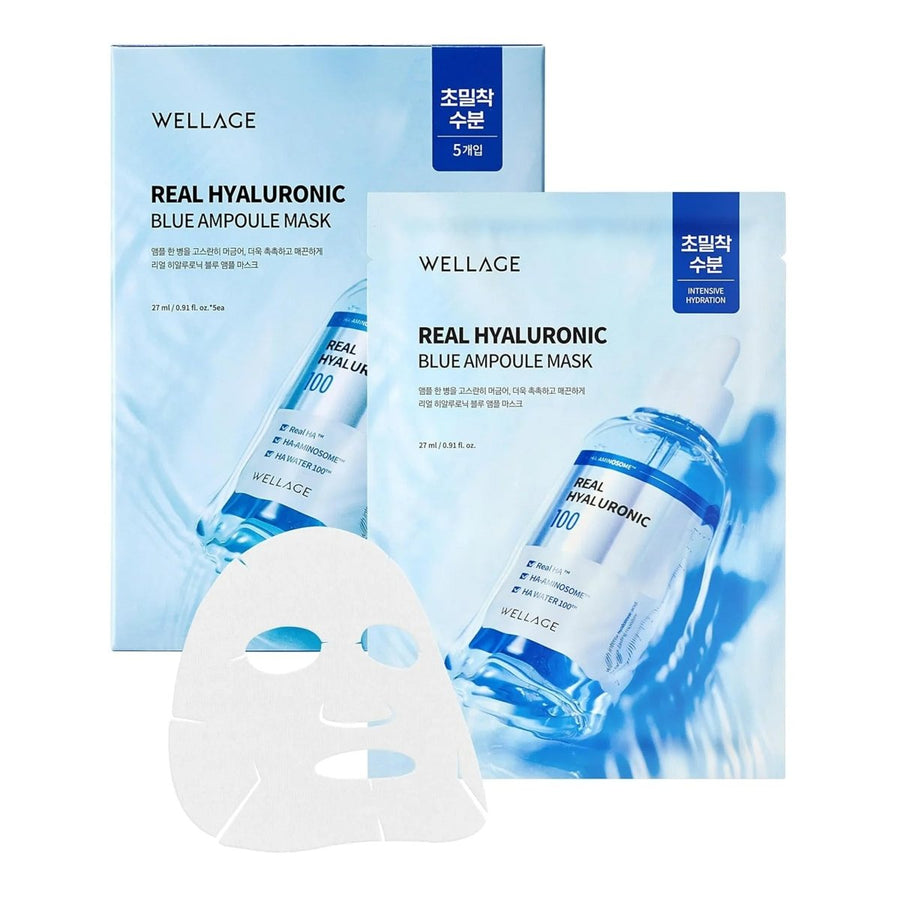 WELLAGE Real Hyaluronic Blue Ampoule Face Mask 5Pcs Health & Beauty 1